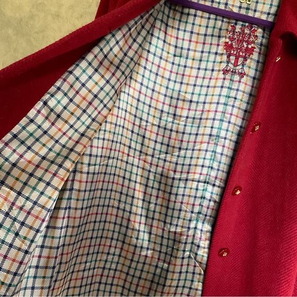 Daks Crimson Red Herringbone Wool Blend Car Coat - Picture 7 of 12